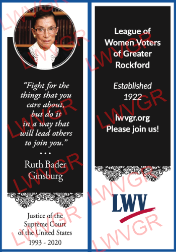 LWVGR Justice Ruth Bader Ginsburg Memorial Bookmark