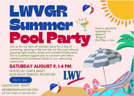 LWVGR Summer Pool Party, Saturday, August 9, 2025